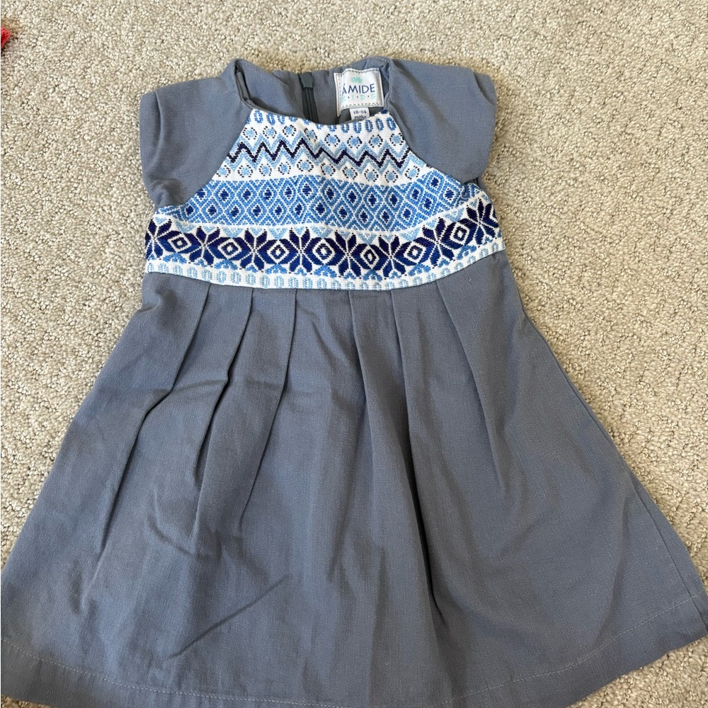 Ámide Kids Gray and Blue Patterned girls Dress Size 18-24 months